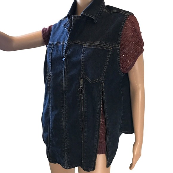 Ashley Stewart Women Denim Motorcycle Zipper Vest Size 16 Blue Y2K - Picture 2 of 10